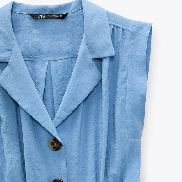 NWT Zara blue short sleeve buttoned up jumpsuit with a tie - Picture 8 of 15